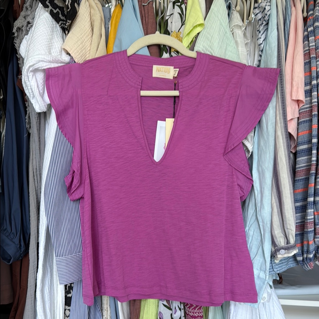 Nation Brand PinkPurple Ruffled Sleeve Blouse